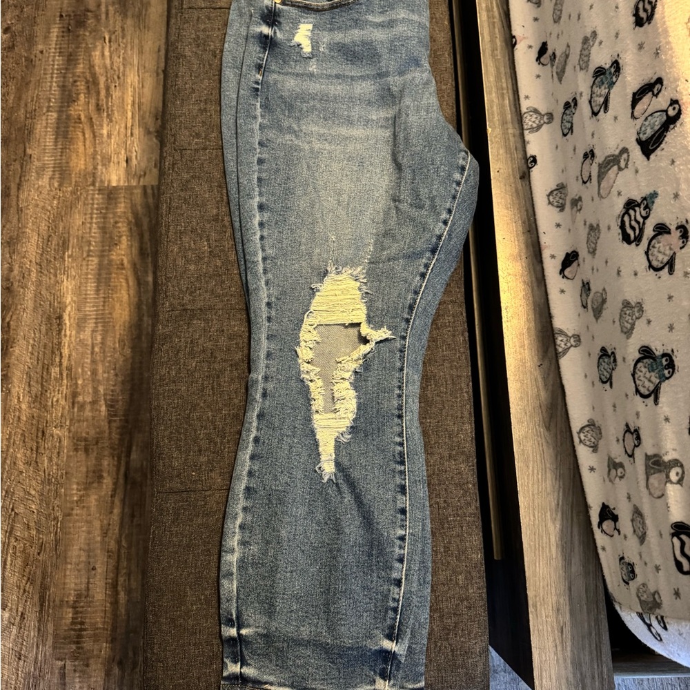 Stylish Blue Distressed Women's Jeans